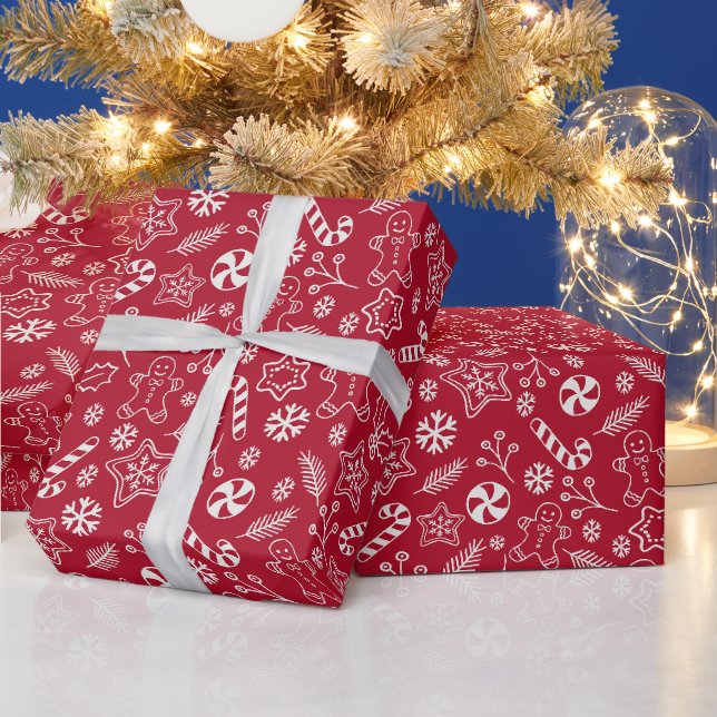 Papel De Presente Padrão contínuo de férias Vermelho e Branco (Feriados)