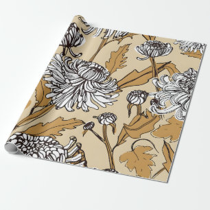 Papel De Presente Padrão contínuo de flor de crisântemo