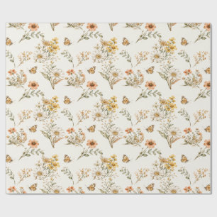 Papel De Presente Padrão contínuo de flor silvestre e borboleta vint