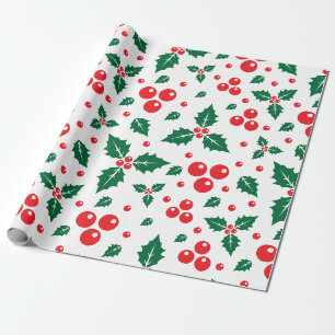 Papel De Presente Padrão contínuo de folhas de bagas de azevinho