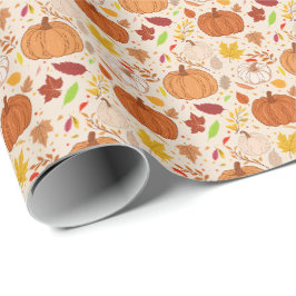 Papel De Presente Padrão contínuo de folhas de outono e abóboras.
