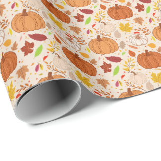 Papel De Presente Padrão contínuo de folhas de outono e abóboras.