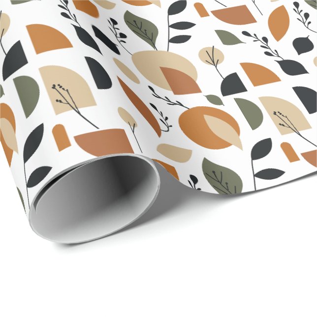 Papel De Presente Padrão contínuo de folhas geométricas Boho (Ponta do rolo)