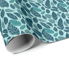 Papel De Presente Padrão contínuo de folhas tropicais modernas em az