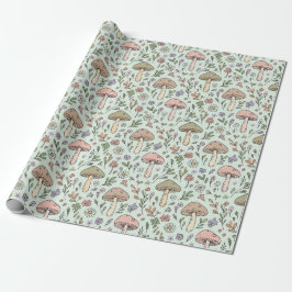 Papel De Presente Padrão contínuo de fungos botânicos em verde menta