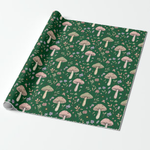 Papel De Presente Padrão contínuo de fungos esmeralda da Floresta Es