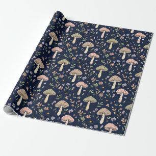 Papel De Presente Padrão contínuo de fungos Navy escuro Moody