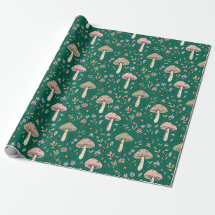 Papel De Presente Padrão contínuo de fungos verde esmeralda profundo