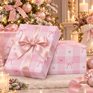 Papel De Presente Padrão contínuo de Ginga com Laço Rosa Feminino