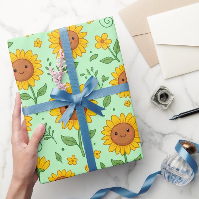 Papel De Presente Padrão contínuo de girassol sorridente fofo (Presentear)
