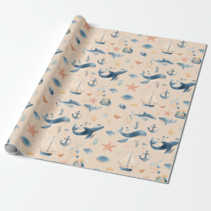 Papel De Presente Padrão contínuo de golfinho em aquarela