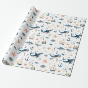 Papel De Presente Padrão contínuo de golfinho em aquarela