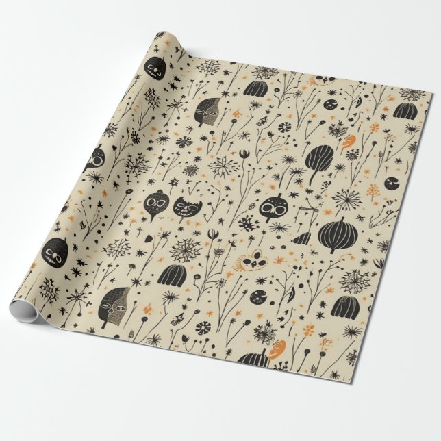 Papel De Presente Padrão contínuo de Halloween Boho (Desenrolado)