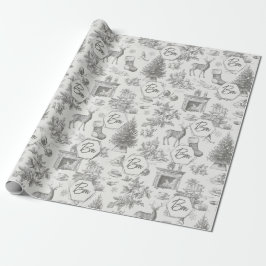 Papel De Presente Padrão contínuo de inverno preto vintage para feri