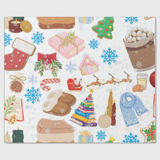Papel De Presente Padrão contínuo de Natal aconchegante – Gato de Na