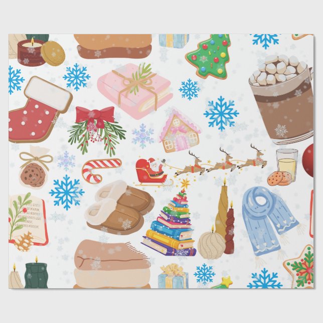 Papel De Presente Padrão contínuo de Natal aconchegante – Gato de Na (Aberto)