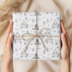 Papel De Presente Padrão contínuo de Natal de gato fofo kawaii patin