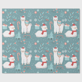Papel De Presente Padrão contínuo de Natal Lhama Azul Inverno