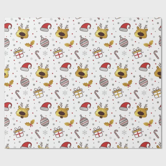 Papel De Presente Padrão contínuo de Natal Vermelho Amarelo (Aberto)