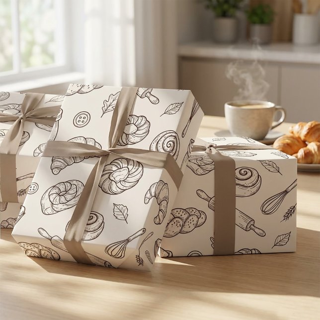 Papel De Presente Padrão contínuo de padaria de café da manhã retrô (#giftwrap #wrappingpaper #giftboxmockup #packagingdesign #productmockup #mockupdesign #bakerydesign )