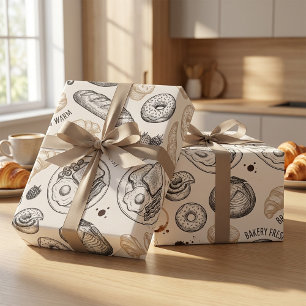 Papel De Presente Padrão contínuo de padaria de café da manhã retrô