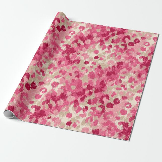 Papel De Presente Padrão contínuo de pincelada de leopardo rosa (Desenrolado)