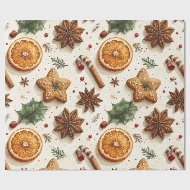 Papel De Presente Padrão contínuo de pinheiros de Natal em aquarela  (Aberto)