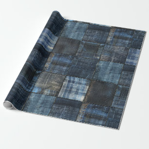 Papel De Presente Padrão contínuo de remendo em jeans índigo