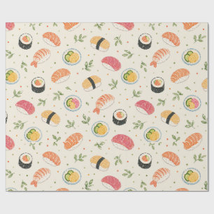 Papel De Presente Padrão contínuo de sushi em aquarela com rolo nigi