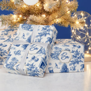 Papel De Presente Padrão contínuo de Toile Azul Festa de Inverno Vin