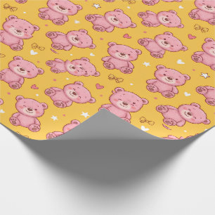 Papel De Presente Padrão contínuo de ursinho cor-de-rosa fofo