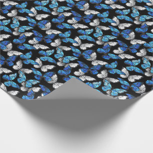 Papel De Presente Padrão contínuo escuro com borboletas azuis Morpho
