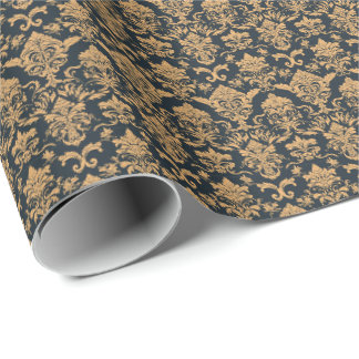 Papel De Presente Padrão contínuo floral dourado damasco vintage.