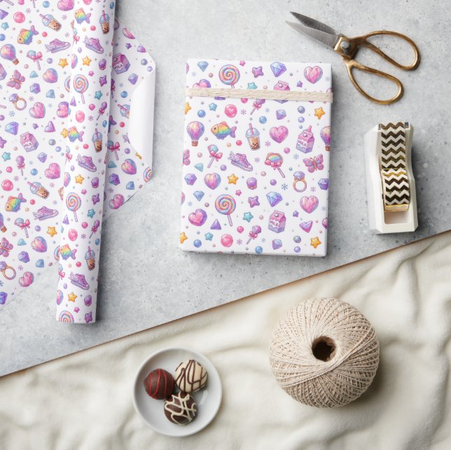 Papel De Presente Padrão contínuo Kawaii Pastel Fofo – Brilhante (Artesanato)
