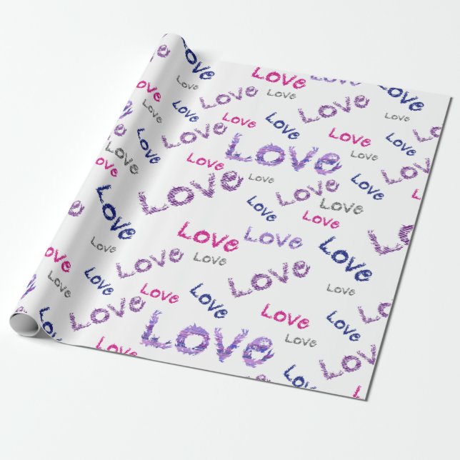 Papel De Presente Padrão contínuo multicolorido de lettering love (Desenrolado)