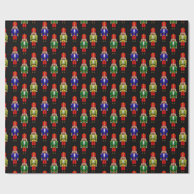 Papel De Presente Padrão Cortado Amarelo Verde Vermelho Nutcracker (Aberto)