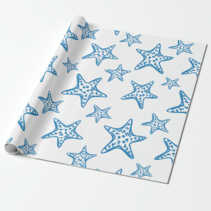 Papel De Presente Padrão Costeiro de Estrela-do-Mar Minimalista (2)