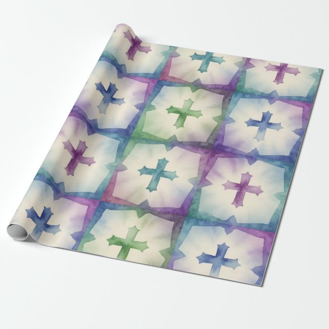 Papel De Presente Padrão cruz abstrato bela água-forte fé  (Desenrolado)