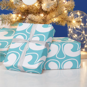 Papel De Presente Padrão Curvo Abstrato Branco Azul Decorativo