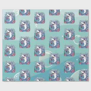 Papel De Presente Padrão Cute Kawaii Boba Shark Ocean Vibes