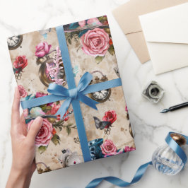 Papel De Presente Padrão da Alice no País das Maravilhas