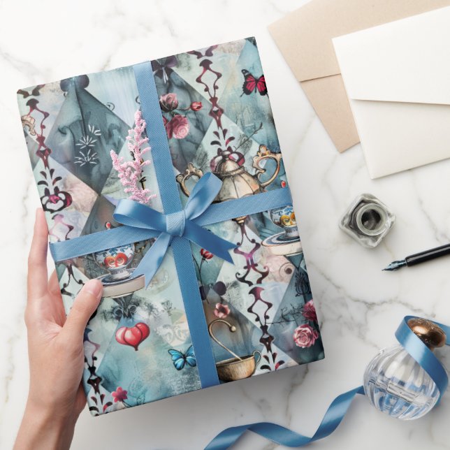 Papel De Presente Padrão da Alice no País das Maravilhas (Presentear)