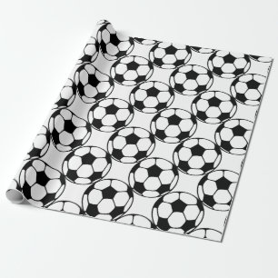 Papel De Presente padrão da bola de futebol em preto&branco