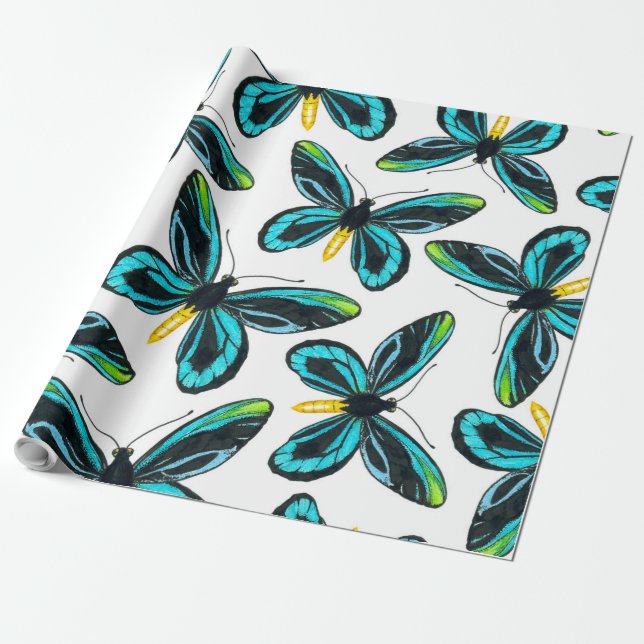 Papel De Presente Padrão da borboleta de passarinho da Rainha Alexan (Desenrolado)