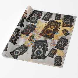 Papel De Presente Padrão da câmera de viagens vintage