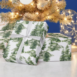 Papel De Presente Padrão da Floresta de Inverno da Aquarela