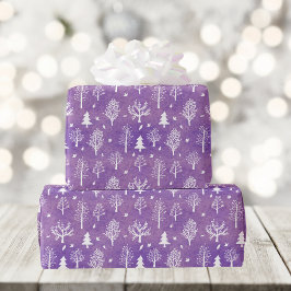 Papel De Presente Padrão da Floresta de Inverno Roxo