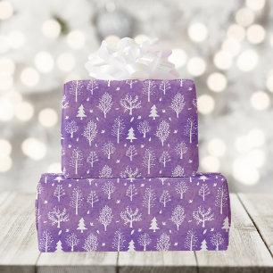 Papel De Presente Padrão da Floresta de Inverno Roxo