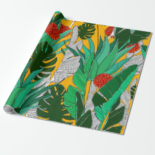 Papel De Presente Padrão da selva de verão com cores brilhantes. Sel