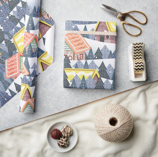 Papel De Presente Padrão da vila de Natal Snowy (Artesanato)